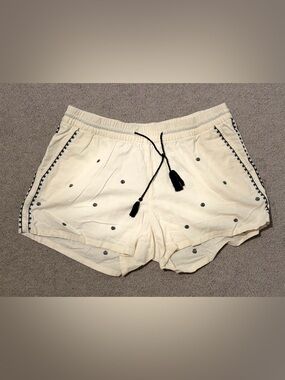 Cream Embroidered Drawstring Women’s Shorts - Size L